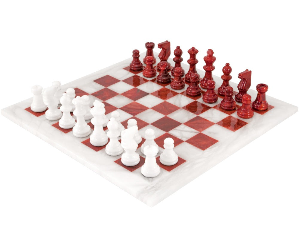 Red and White Alabaster Chess Set