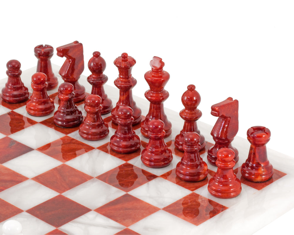 Red and White Alabaster Chess Set