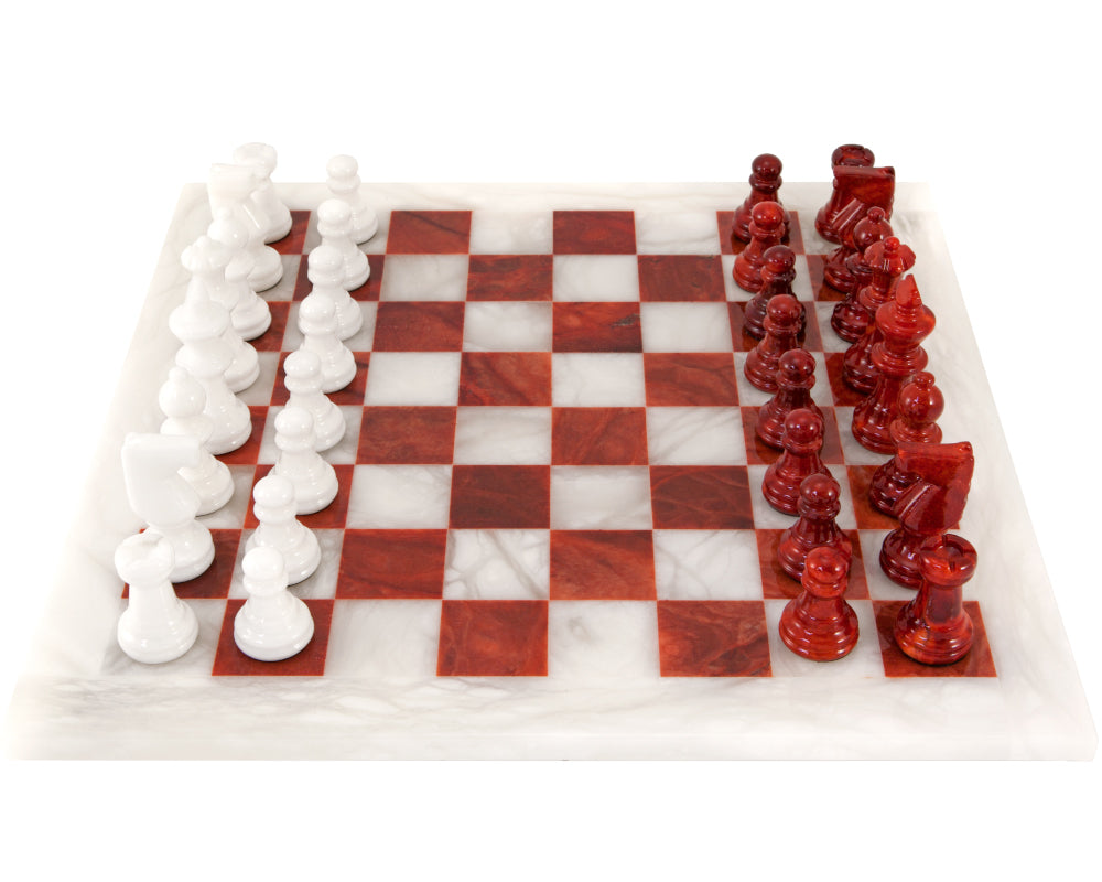 Red and White Alabaster Chess Set