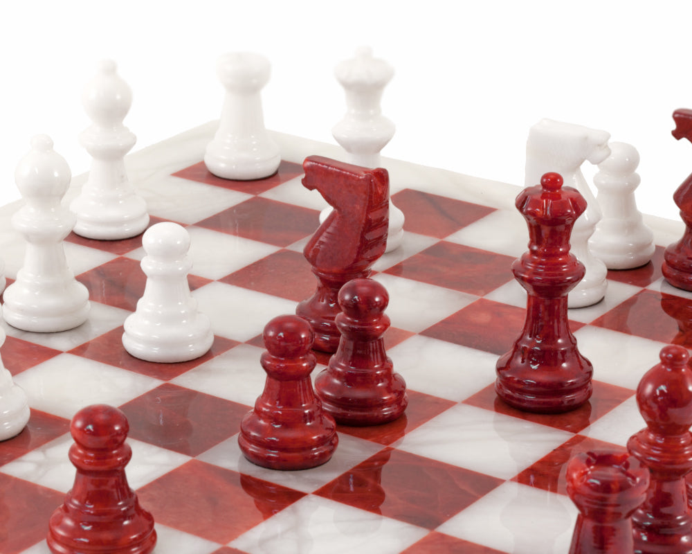 Red and White Alabaster Chess Set