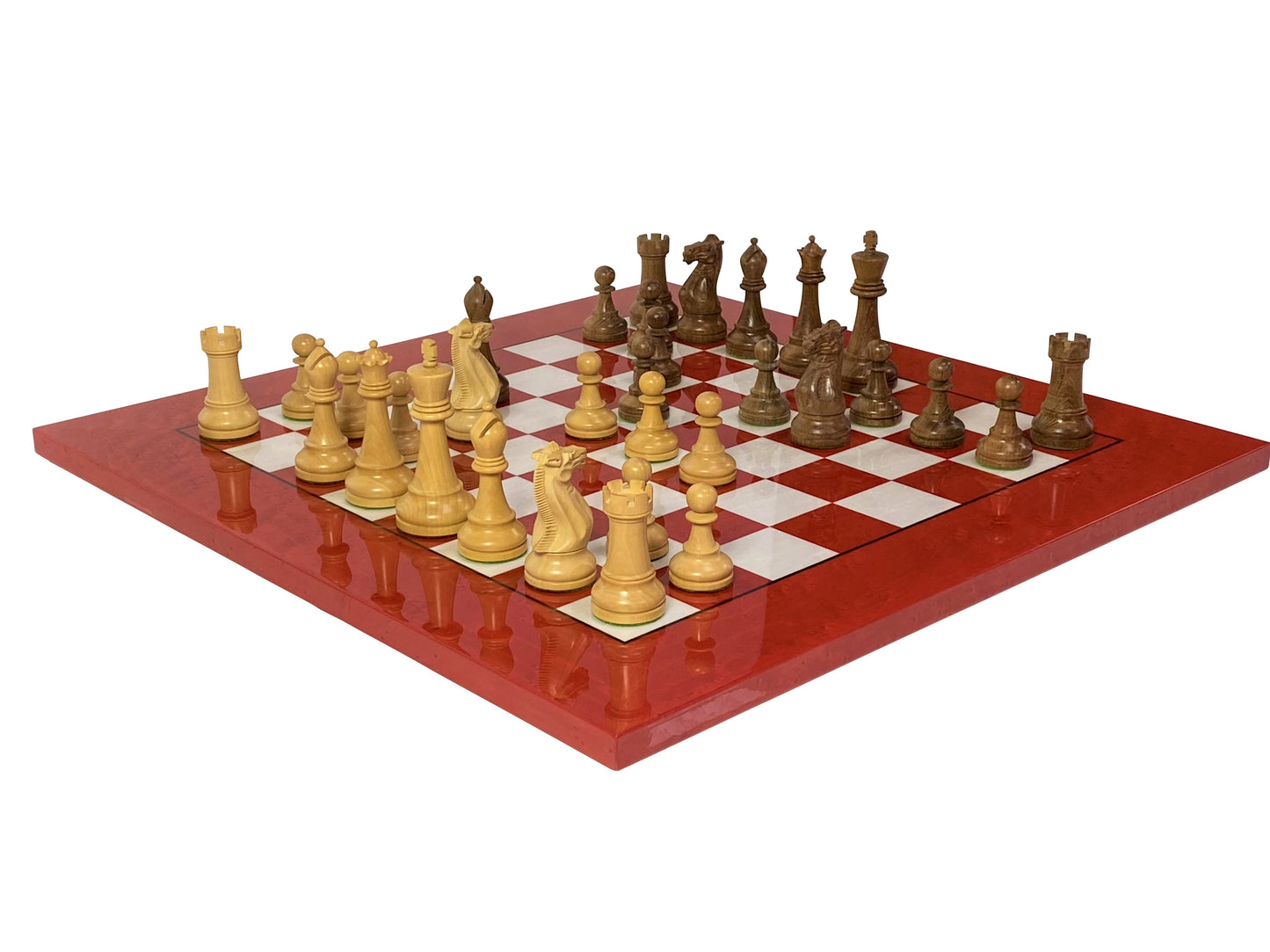 Staunton Acacia Winchester & Red Erable Chess Board and Box