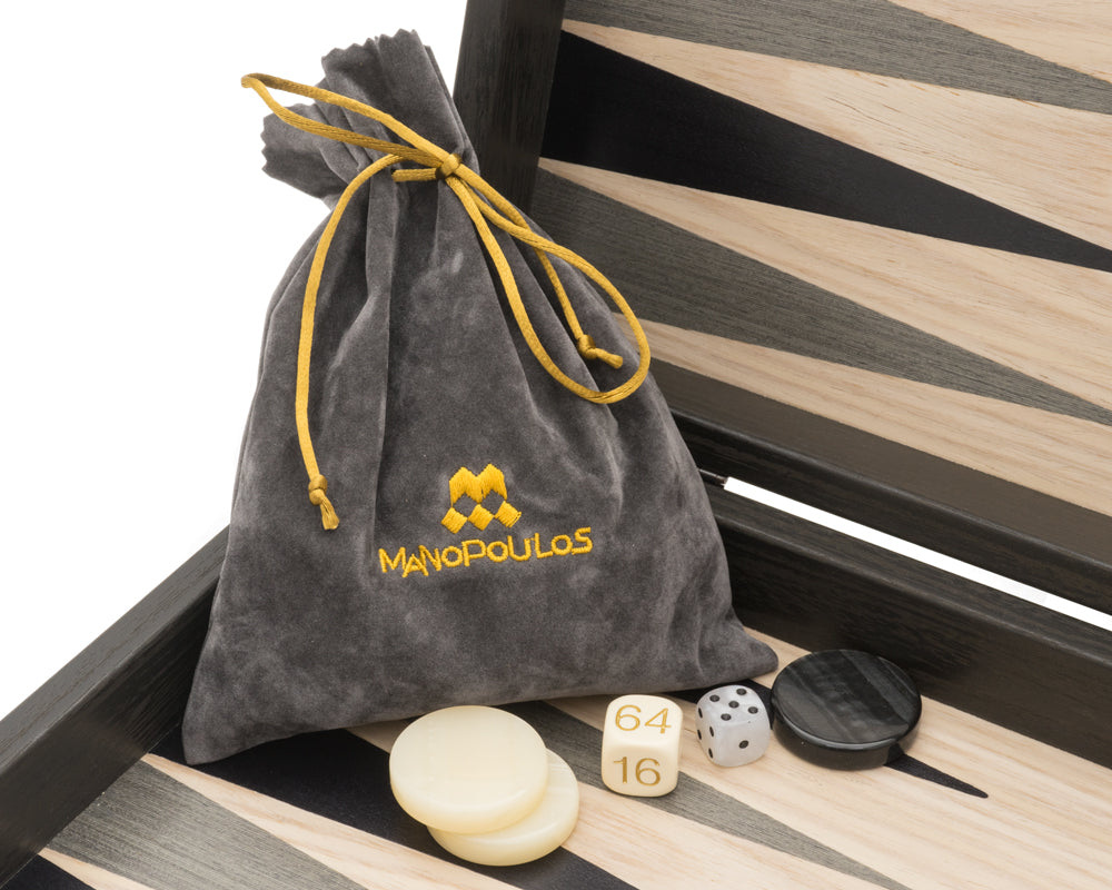 Manopoulos Grey Oak and Platinum Luxury Backgammon Set