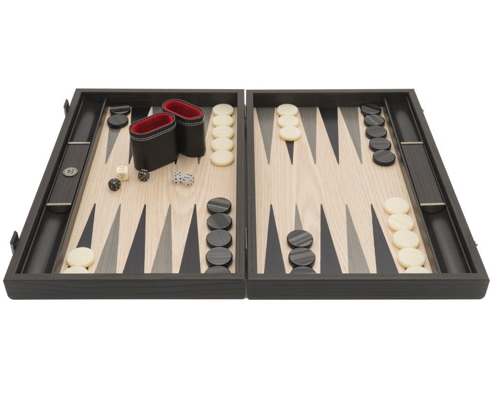 Manopoulos Grey Oak and Platinum Luxury Backgammon Set