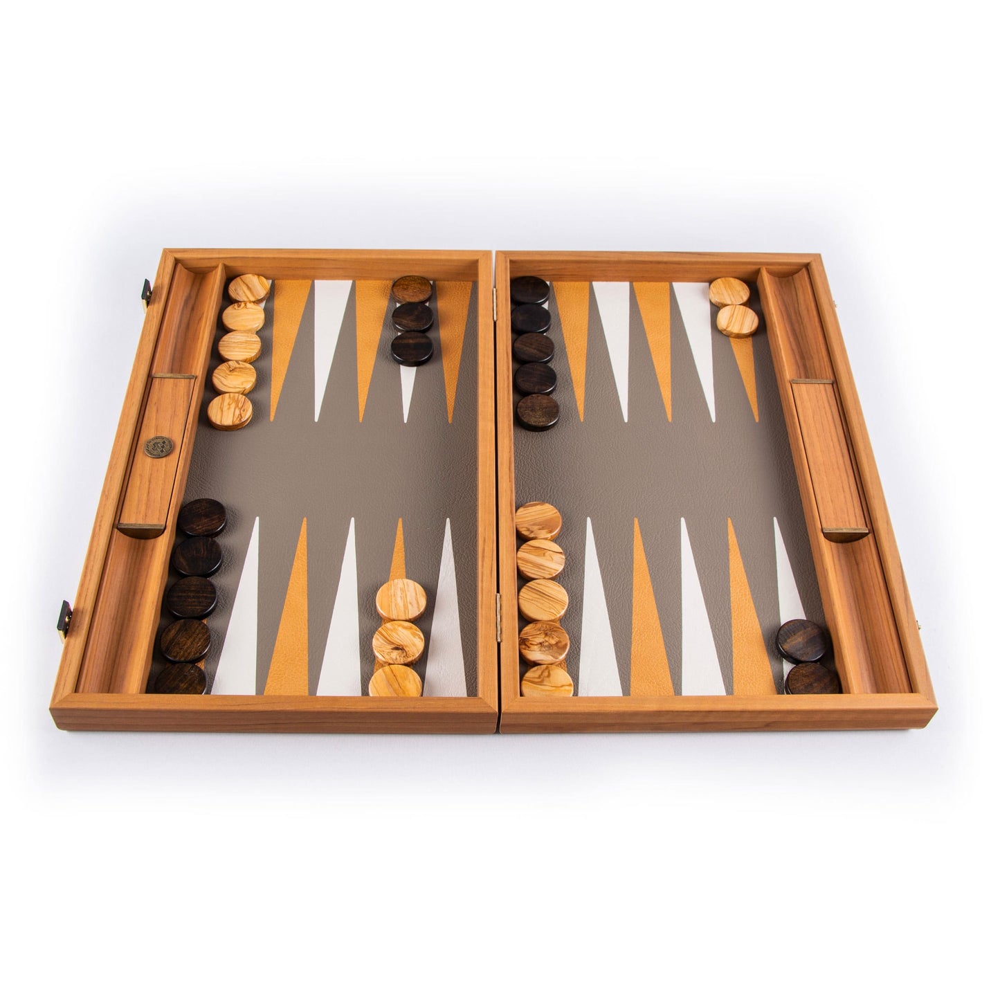 Manopoulos Grey and Beige Ostrich Backgammon Set