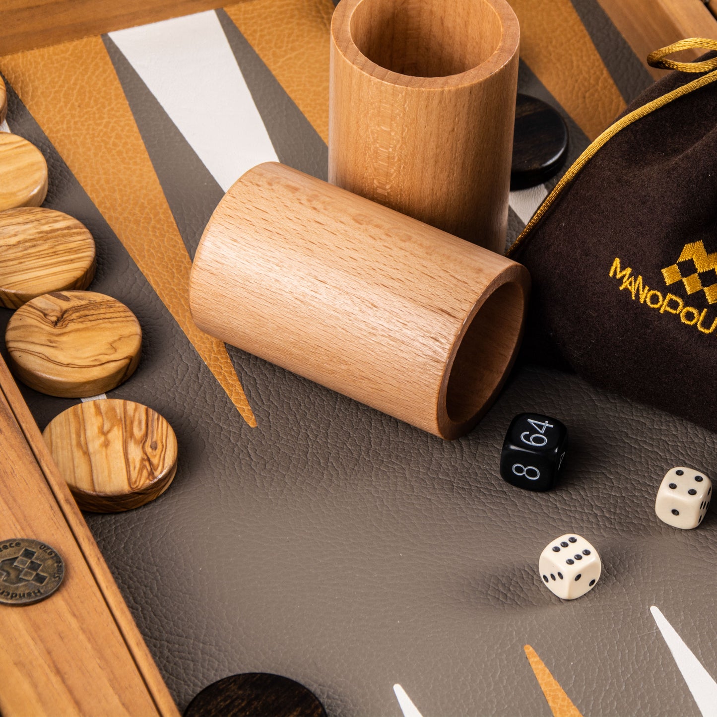 Manopoulos Grey and Beige Ostrich Backgammon Set