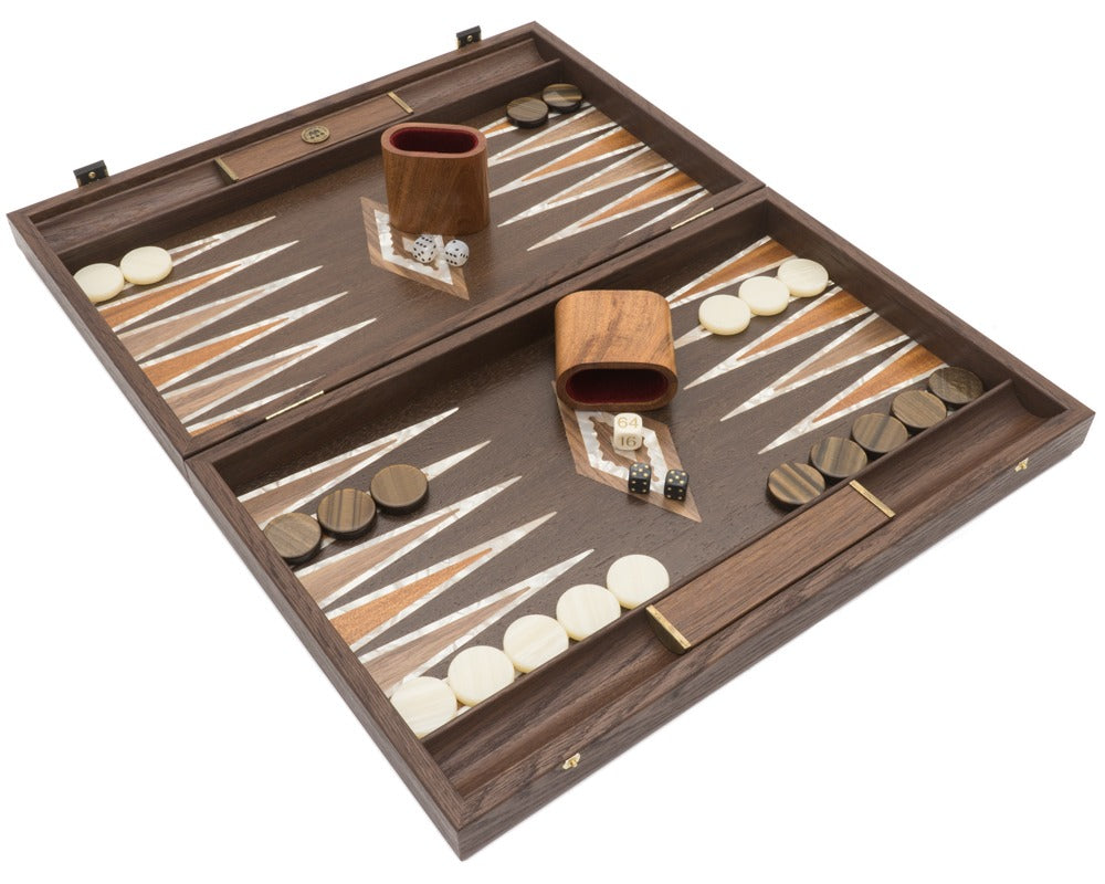 Manopoulos Natural Burl and Wenge Luxury Backgammon Set