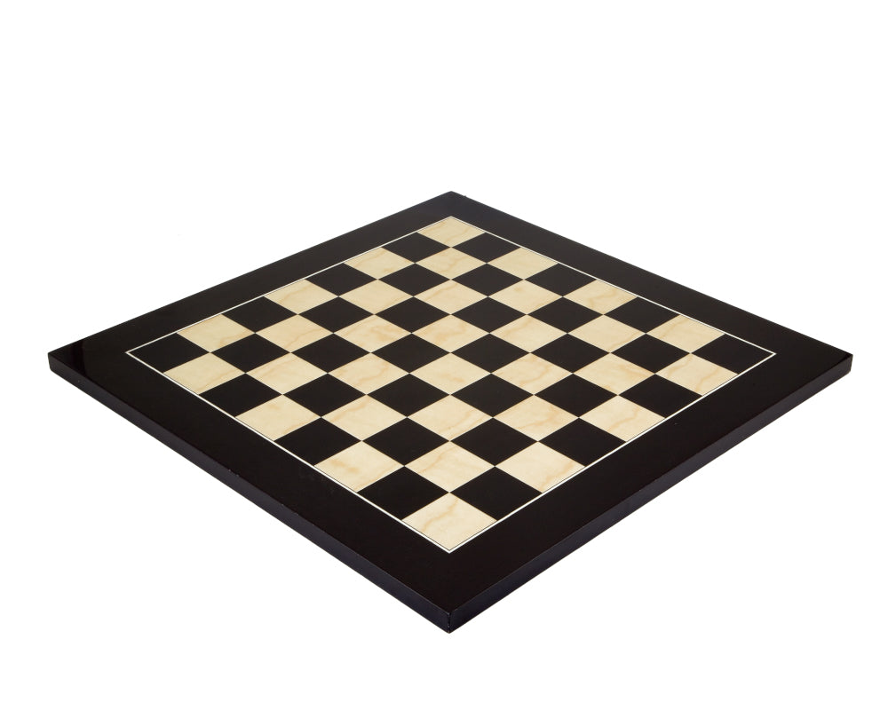 Lacquered 17.75 Inch Black Anegre Deluxe Chess Board