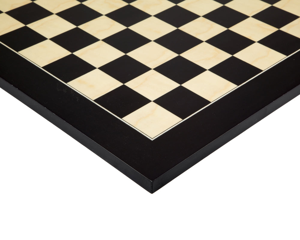 Lacquered 17.75 Inch Black Anegre Deluxe Chess Board
