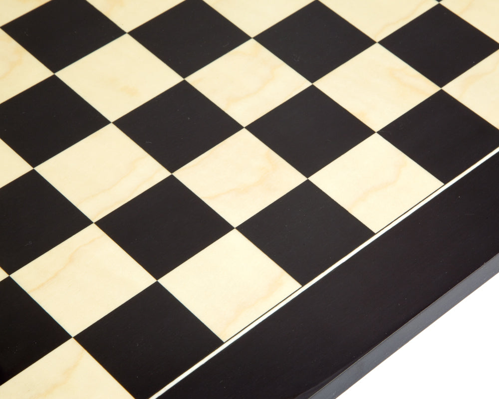 Lacquered 17.75 Inch Black Anegre Deluxe Chess Board