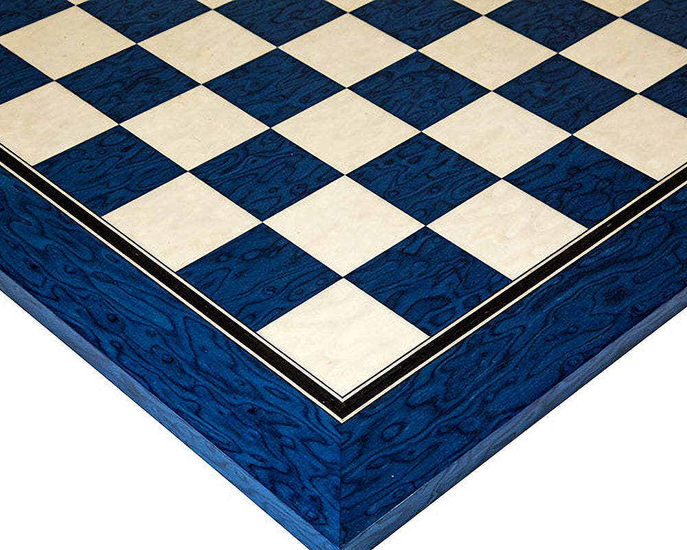 Blue Lacquered Erable and Maple 19.7 Inch Deluxe Chess Board