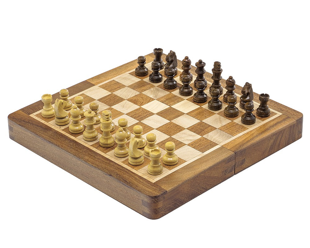 Magnetic Deluxe Hardwood Folding Travel 7.5 inch Chess Set