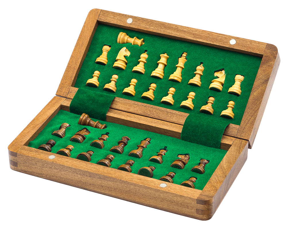 Magnetic Deluxe Hardwood Folding Travel 7.5 inch Chess Set