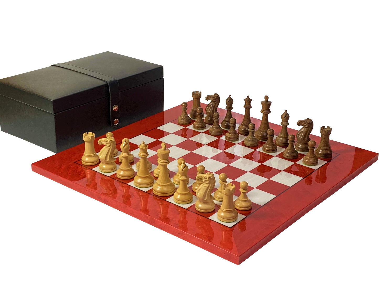 Staunton Acacia Winchester & Red Erable Chess Board and Box