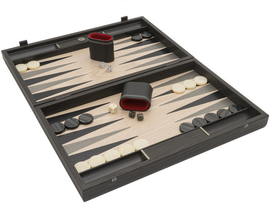 Manopoulos Grey Oak and Platinum Luxury Backgammon Set