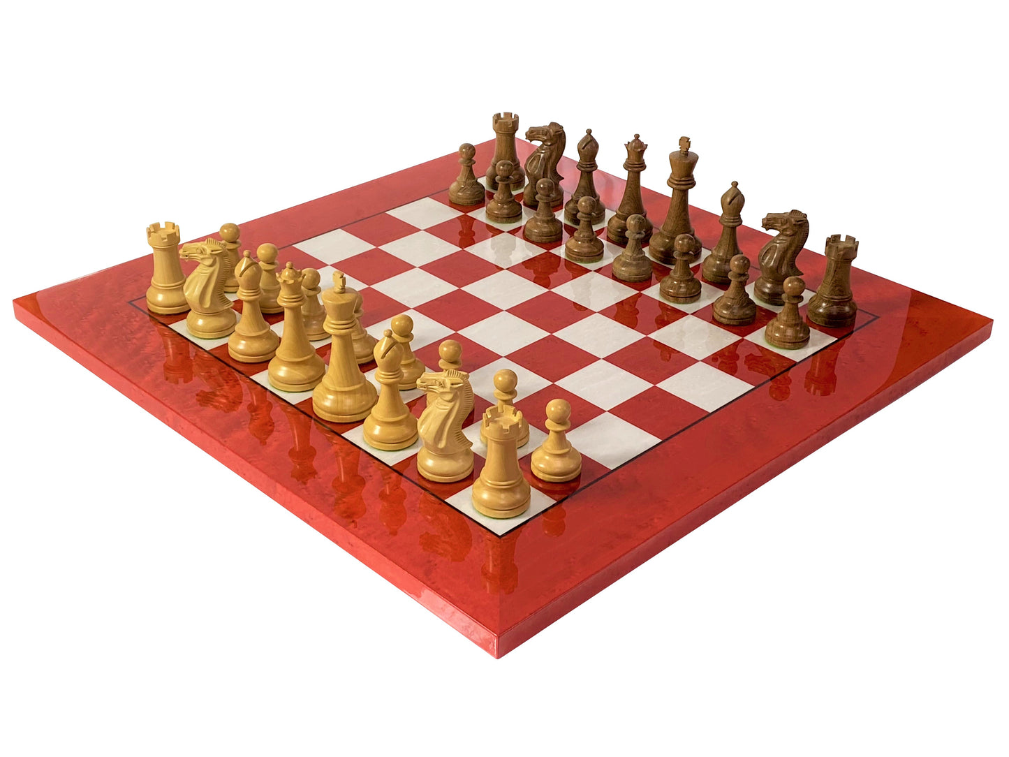 Staunton Acacia Winchester & Red Erable Chess Board and Box