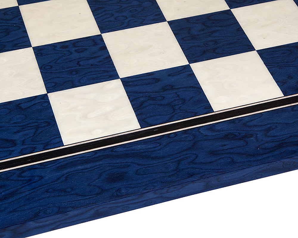 Blue Lacquered Erable and Maple 19.7 Inch Deluxe Chess Board